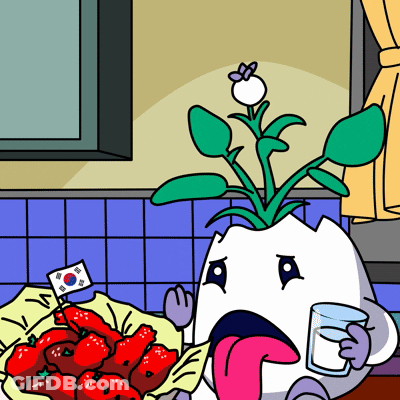 A Cartoon Character Is Holding A Glass Of Water And A Bowl Of Tomatoes GIF