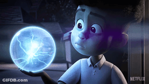 A Cartoon Character Is Holding A Glowing Sphere With A Netflix Logo In The Corner GIF