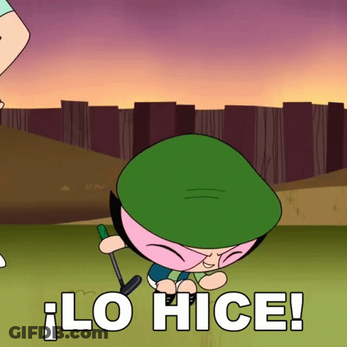 A Cartoon Character Is Holding A Golf Club And The Words Lo Hice Are Above Him GIF