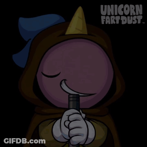 A Cartoon Character Is Holding A Green Light Saber With The Words Unicorn Fart Dust Below It GIF