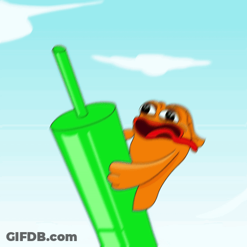A Cartoon Character Is Holding A Green Tube With A Straw GIF