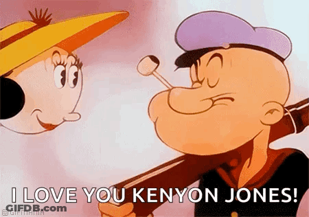 A Cartoon Character Is Holding A Gun And Saying `` I Love You Kenyon Jones ! '' GIF
