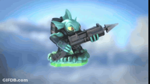 A Cartoon Character Is Holding A Gun In A Cloudy Sky GIF