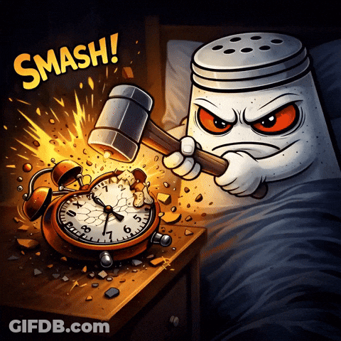 A Cartoon Character Is Holding A Hammer And Smashing An Alarm Clock GIF