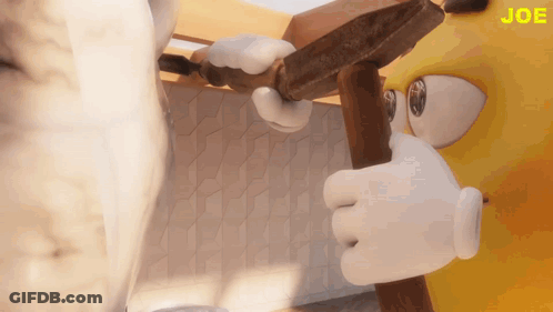 A Cartoon Character Is Holding A Hammer And The Word Joe Is On The Bottom Right GIF