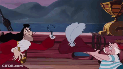 A Cartoon Character Is Holding A Hook While Another Character Holds A Feather GIF