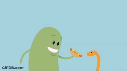 A Cartoon Character Is Holding A Hot Dog In Front Of A Snake With Its Mouth Open GIF