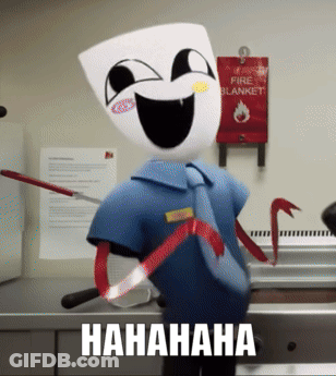 A Cartoon Character Is Holding A Knife In Front Of A Fire Blanket That Says ' Blanket ' On It GIF