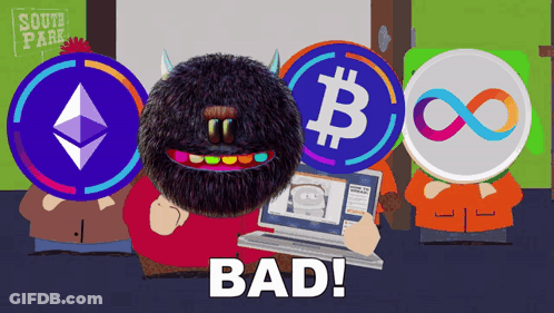 A Cartoon Character Is Holding A Laptop In Front Of A Sign That Says " South Park " GIF