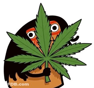 A Cartoon Character Is Holding A Large Marijuana Leaf GIF