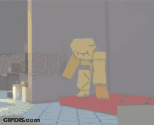 A Cartoon Character Is Holding A Light Sword In Front Of A Wall With The Word Vision Written On It GIF