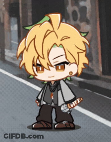 A Cartoon Character Is Holding A Microphone And Standing On A Street GIF