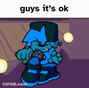 A Cartoon Character Is Holding A Microphone And The Words `` Guys It 'S Ok '' Are Above Him . GIF