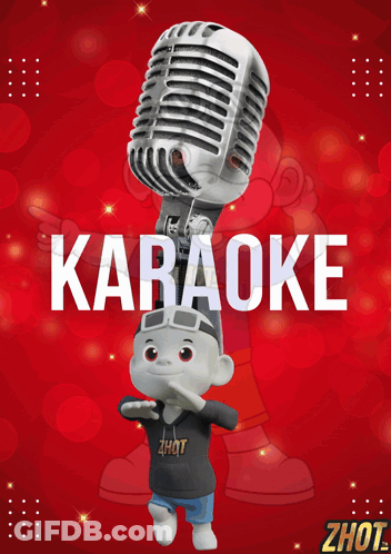 A Cartoon Character Is Holding A Microphone With The Word Karaoke On It GIF