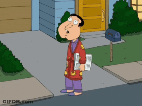 A Cartoon Character Is Holding A Newspaper In Front Of A House GIF