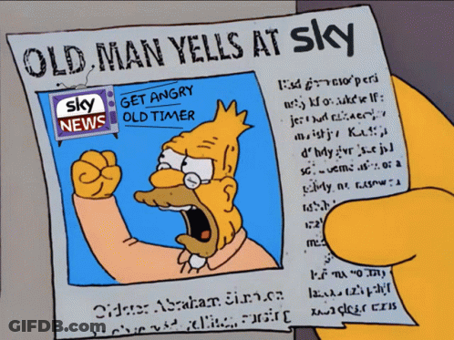 Cartoon Holding Newspaper Old Man Yells At Sky GIF