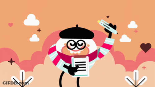 A Cartoon Character Is Holding A Pencil With The Word Happiness On It GIF
