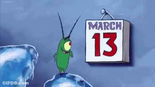 A Cartoon Character Is Holding A Piece Of Paper That Says March 14 On It GIF