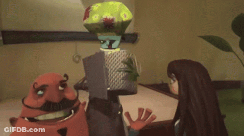 A Cartoon Character Is Holding A Piece Of Paper While Standing Next To Another Character GIF