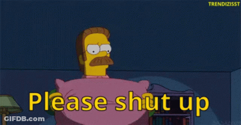 A Cartoon Character Is Holding A Pillow And Says " Please Shut Up " GIF