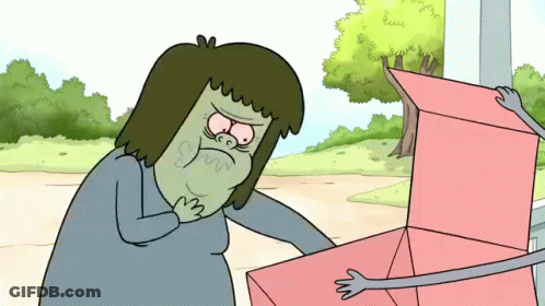A Cartoon Character Is Holding A Pink Box With A Hand GIF