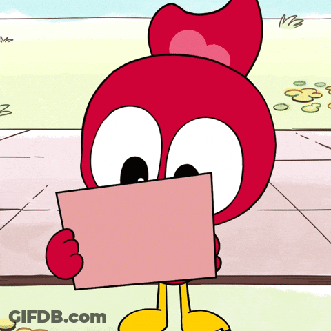 A Cartoon Character Is Holding A Pink Piece Of Paper GIF