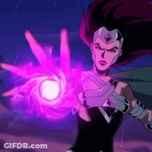 A Cartoon Character Is Holding A Purple Sphere In Her Hand GIF