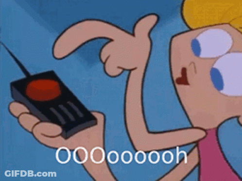 A Cartoon Character Is Holding A Remote Control And Pointing At It With The Words Oooooooh Below It GIF