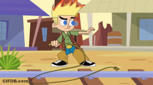 A Cartoon Character Is Holding A Rope And Wearing A Belt With The Letter O On It GIF