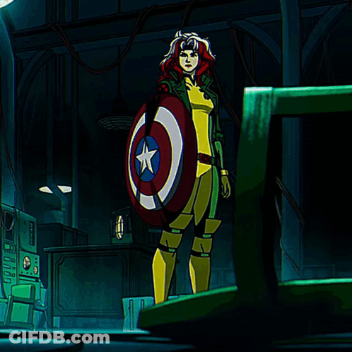 A Cartoon Character Is Holding A Shield With A Star In The Center GIF