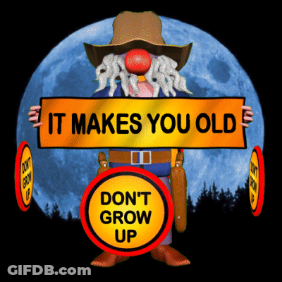 A Cartoon Character Is Holding A Sign That Says It Makes You Old GIF