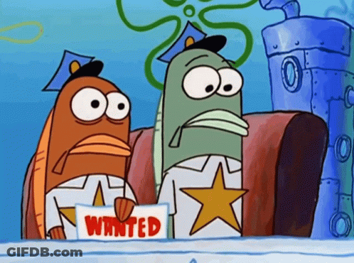 A Cartoon Character Is Holding A Sign That Says " Wanted " GIF