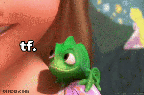 A Cartoon Character Is Holding A Small Green Lizard And Says Tf . GIF