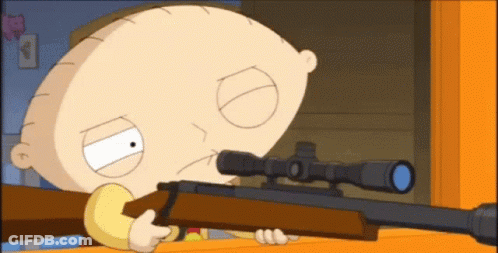 A Cartoon Character Is Holding A Sniper Rifle GIF