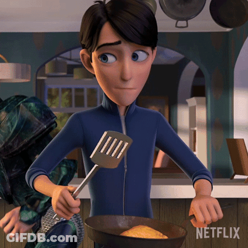 A Cartoon Character Is Holding A Spatula Over A Frying Pan With Netflix Written On The Bottom GIF