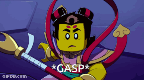 A Cartoon Character Is Holding A Spear And The Word Gasp Is Below Him GIF