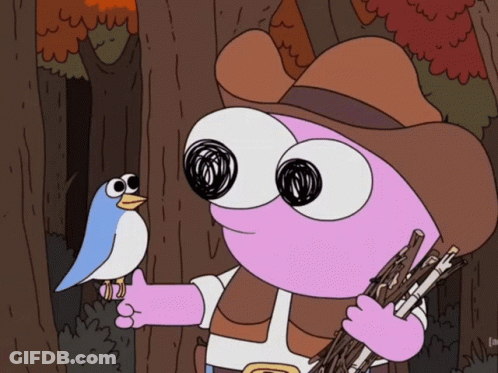 A Cartoon Character Is Holding A Stick And A Blue Bird GIF