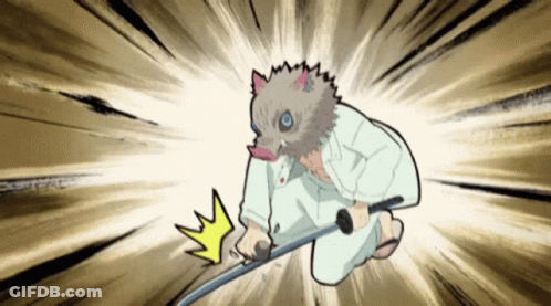 A Cartoon Character Is Holding A Sword And Wearing A Mask . GIF