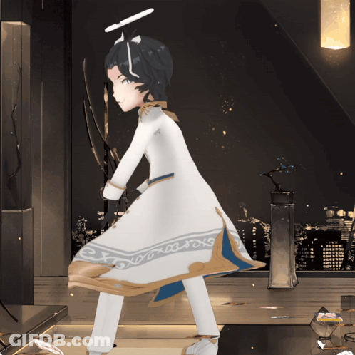 A Cartoon Character Is Holding A Sword And Wearing A White Dress GIF