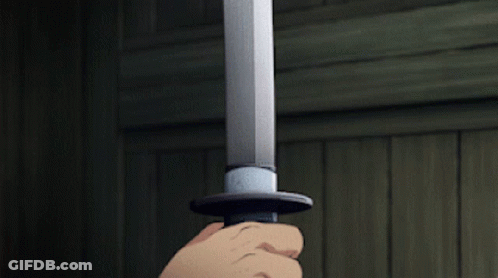 A Cartoon Character Is Holding A Sword In His Right Hand GIF