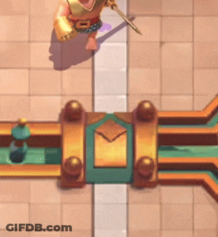 A Cartoon Character Is Holding A Sword While Standing On A Tiled Floor . GIF