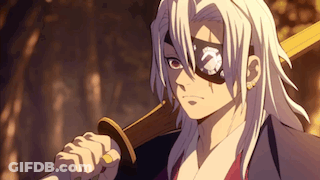 A Cartoon Character Is Holding A Sword With A Bandage On His Eye . GIF
