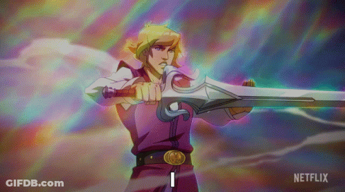 A Cartoon Character Is Holding A Sword With A Netflix Logo In The Corner GIF