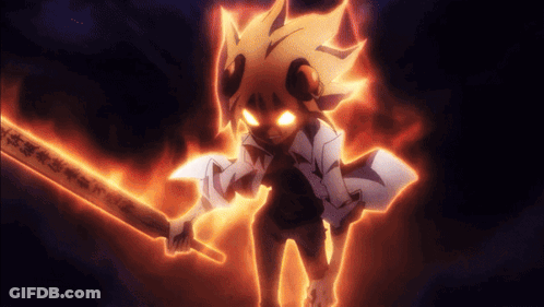 A Cartoon Character Is Holding A Sword With Chinese Characters On It GIF