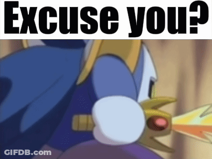 A Cartoon Character Is Holding A Sword With The Words `` Excuse You '' Written Above It . GIF