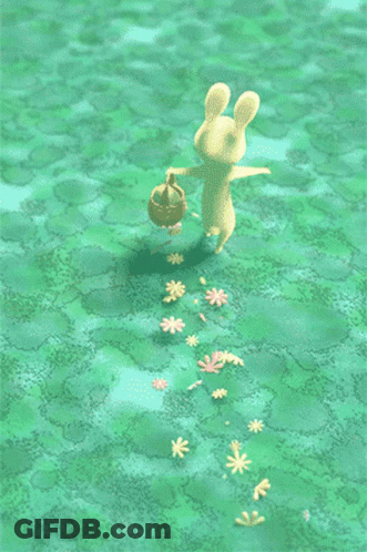 A Cartoon Character Is Holding A Watering Can And Flowers Are Coming Out Of The Water GIF