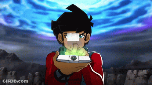 A Cartoon Character Is Holding A White Box With A Shield On It GIF