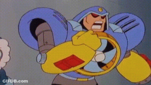 A Cartoon Character Is Holding A Yellow Object In His Hands And Screaming . GIF