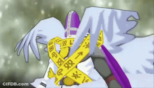 Cartoon Holding Yellow Tape With Chinese Characters GIF