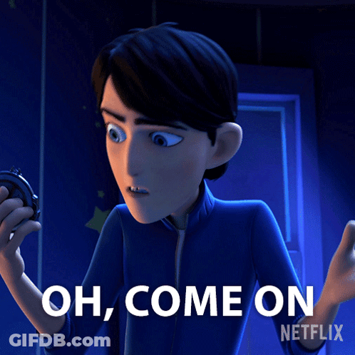 A Cartoon Character Is Holding An Alarm Clock And Says " Oh Come On Netflix " GIF
